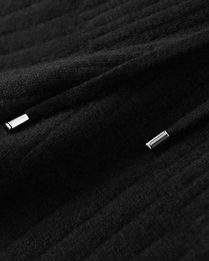 Turtleneck Lace-Up Sweater & Wide Leg Drawstring Pants Two-Piece Set (Black)