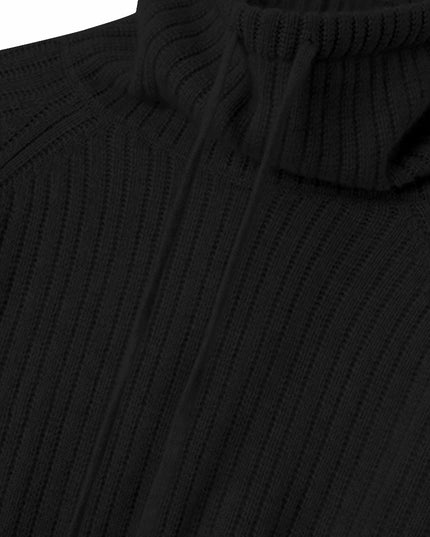 Conjunto de dos piezas de suéter con cordones y cuello alto y pantalones anchos con cordón (negro)
