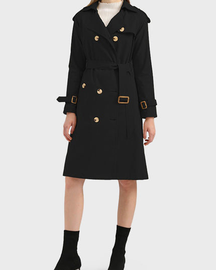 Double Breasted Belted Midi Trench Coat