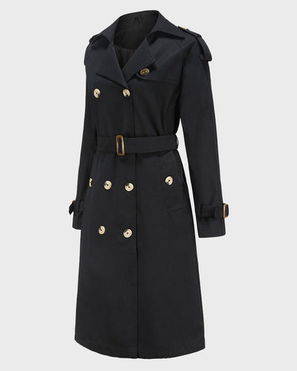 Double Breasted Belted Midi Trench Coat
