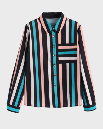 Midsize Striped Print Long Sleeve Shirt