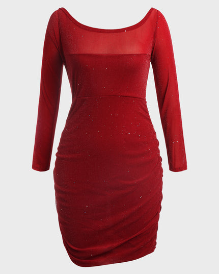 Plus Size Shiny Sheathe Mesh Dress (Red)