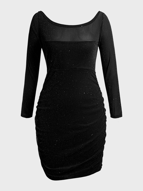 Plus Size Shiny Sheathe Mesh Dress (Black)