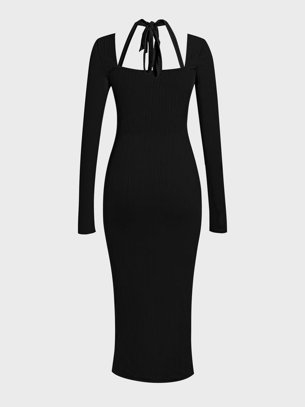Halter Square Neck Maxi Dress (Black)