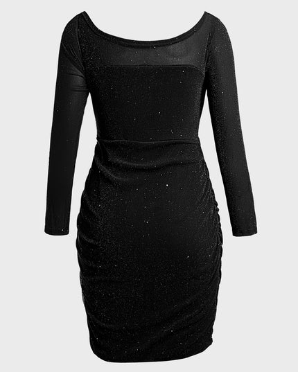 Plus Size Shiny Sheathe Mesh Dress (Black)
