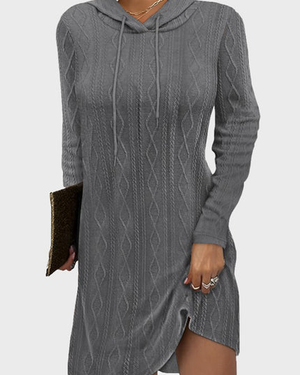 Long Sleeved Hooded Knitted Pullover Dress