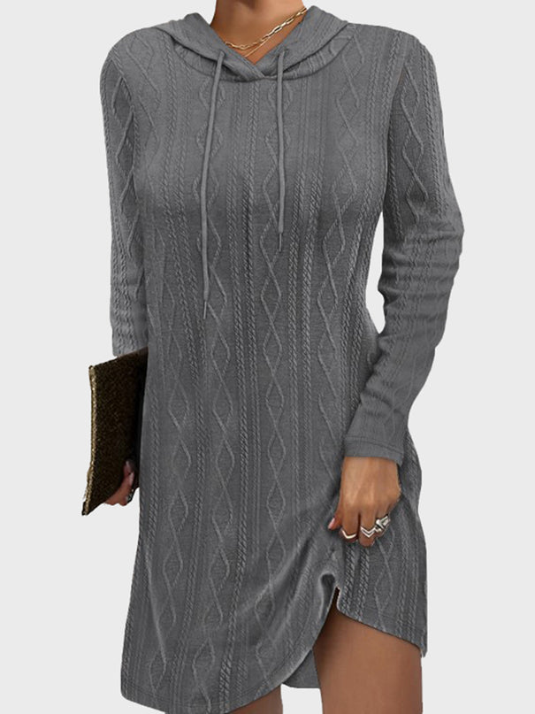 Long Sleeved Hooded Knitted Pullover Dress