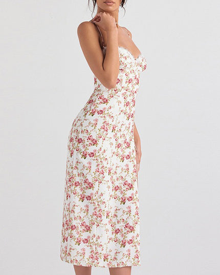 Floral Slit Suspender Dress