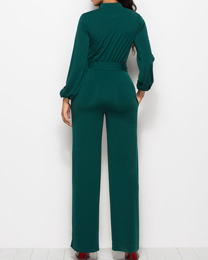 Waist Lace-Up Buttoned Jumpsuit (Green)
