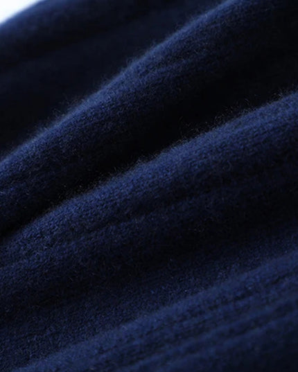 Turtleneck Lace-Up Sweater & Wide Leg Drawstring Pants Two-Piece Set (Navy Blue)