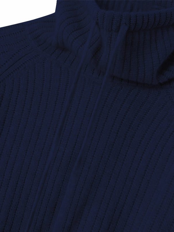 Turtleneck Lace-Up Sweater & Wide Leg Drawstring Pants Two-Piece Set (Navy Blue)