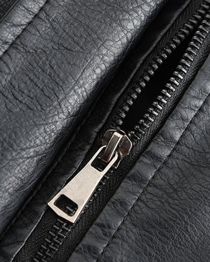 Belted Leather Jacket (Black)