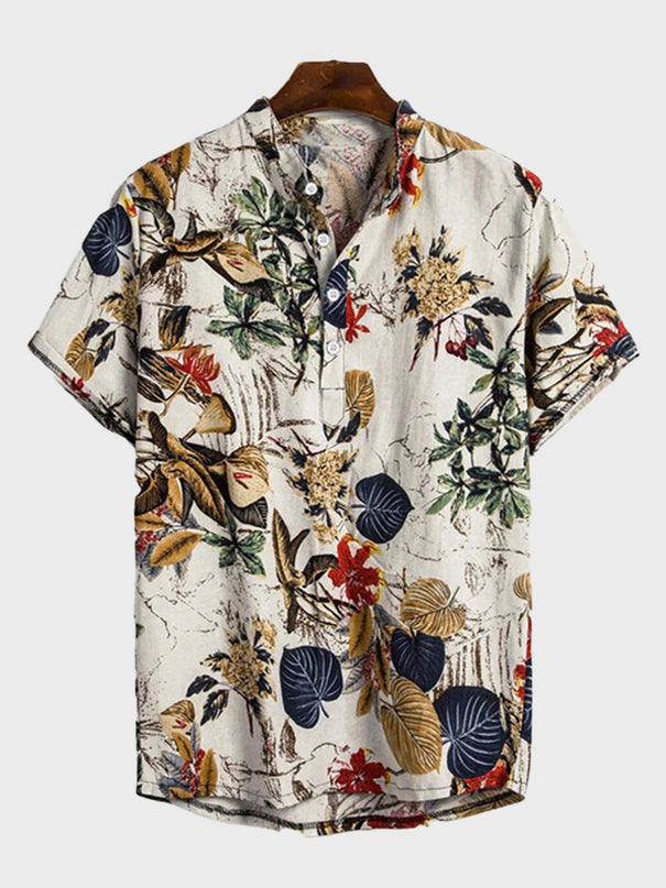 Ethnic Floral Stand Collar Shirt