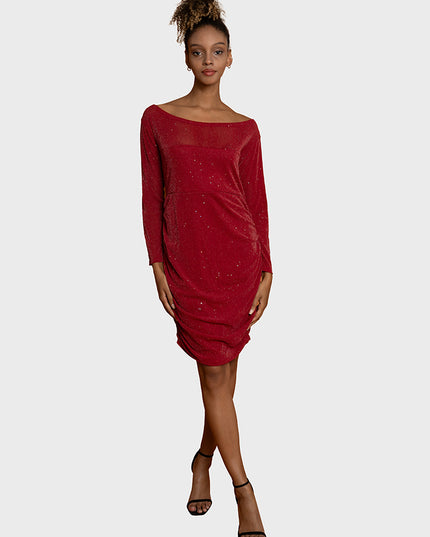Plus Size Shiny Sheathe Mesh Dress (Red)