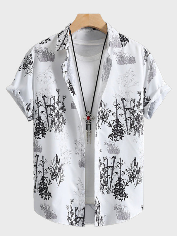 Bamboo Leaves Print Men's Shirt