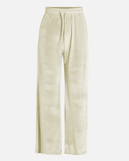 Velvet Casual Semi-Cropped Jacket & Elastic Waist Wide-Leg Trousers Set