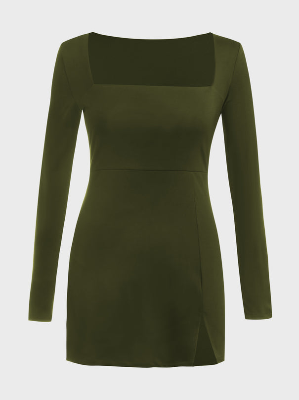 Square Neck Seamless Dress (Army Green)
