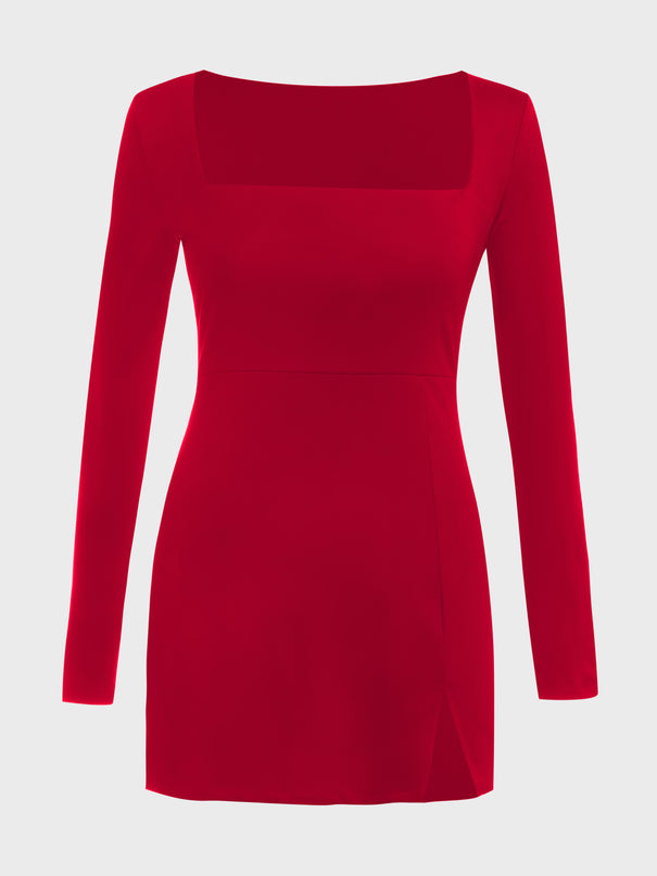 Square Neck Seamless Dress (Red)