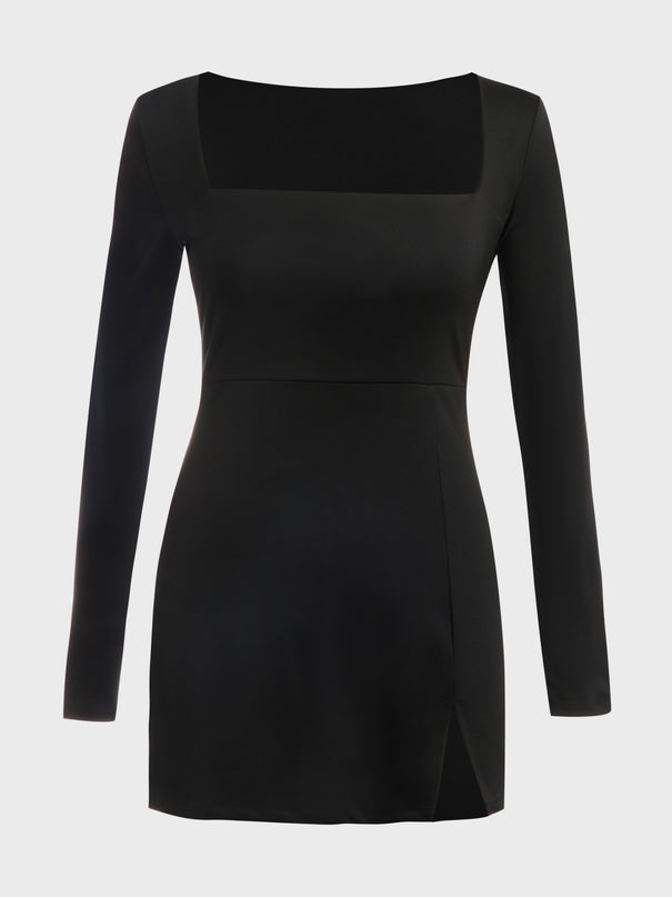 Square Neck Seamless Dress (Black)