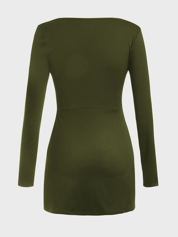 Square Neck Seamless Dress (Army Green)
