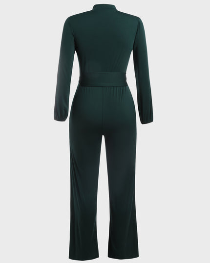 Waist Lace-Up Buttoned Jumpsuit (Green)