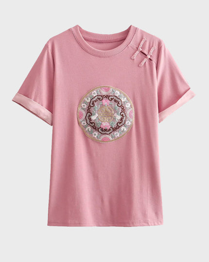 Spring Blossom Embroidered Knit Tee