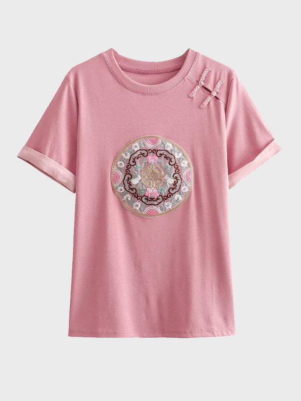 Spring Blossom Embroidered Knit Tee