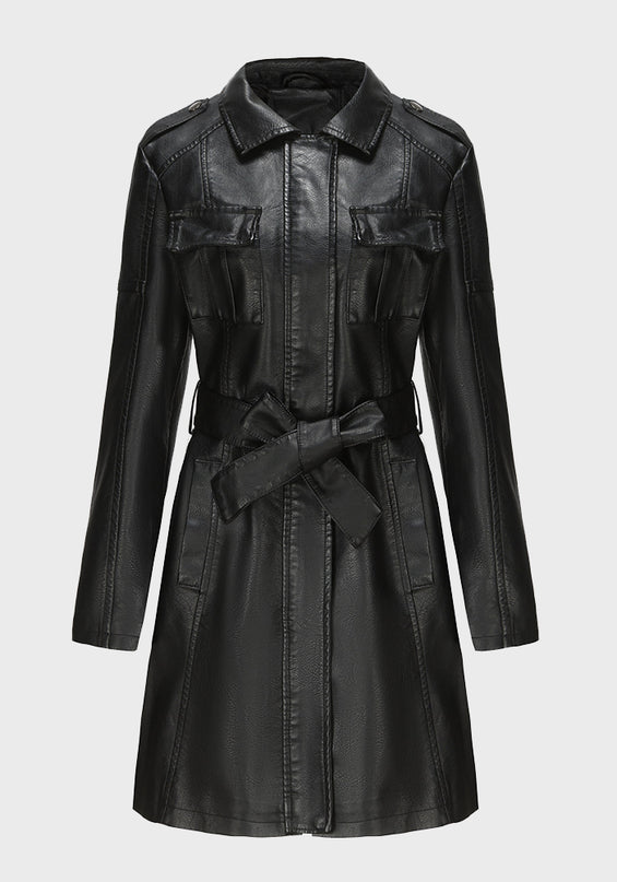 Belted Leather Jacket (Black)
