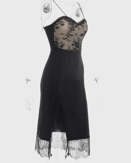 Vintage Lace Slit Midi Dress