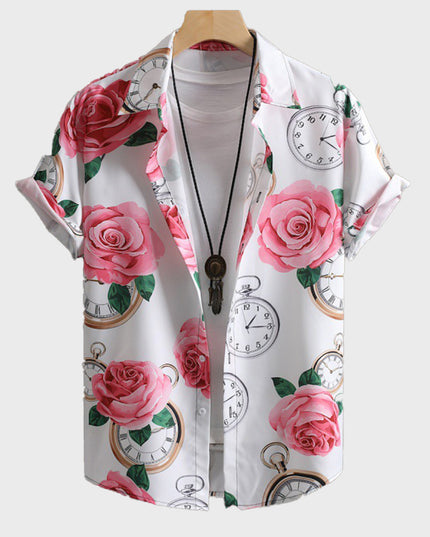 Rose Clock Print Men's Summer Shirt