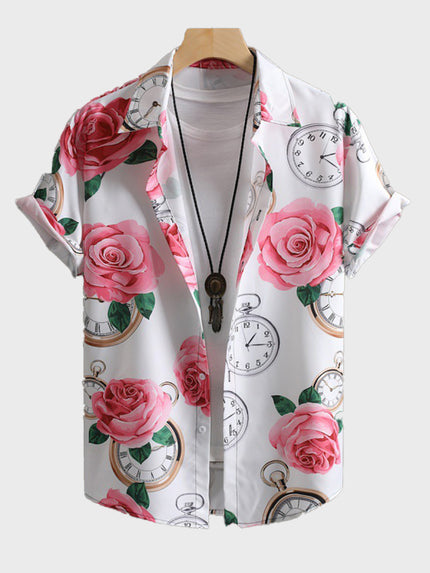 Rose Clock Print Men's Summer Shirt