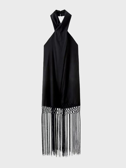 Summer Tassel Linen Halter Dress