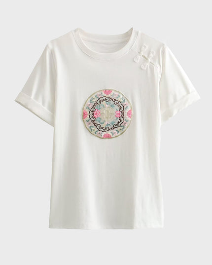 Spring Blossom Embroidered Knit Tee