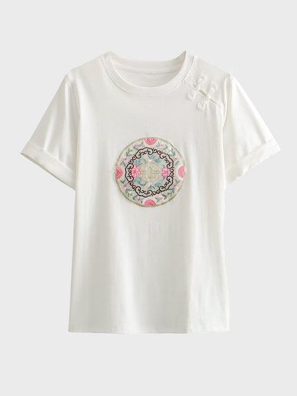 Spring Blossom Embroidered Knit Tee