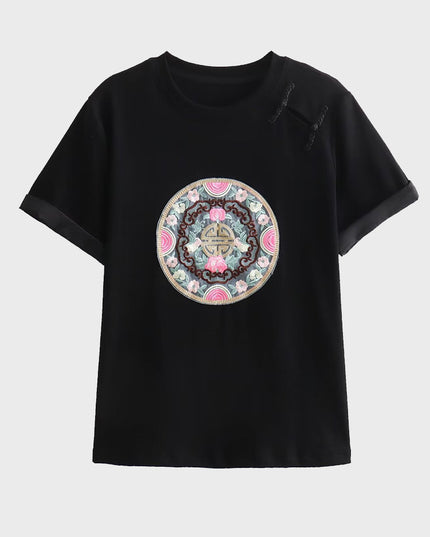 Spring Blossom Embroidered Knit Tee