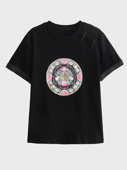 Spring Blossom Embroidered Knit Tee