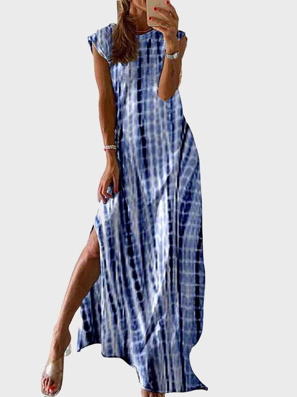 Summer Tie-Dye Slit Skirt & Cap Sleeve Dress Set