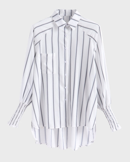 Camisa de manga larga con puños elásticos a rayas y solapa de tamaño mediano 