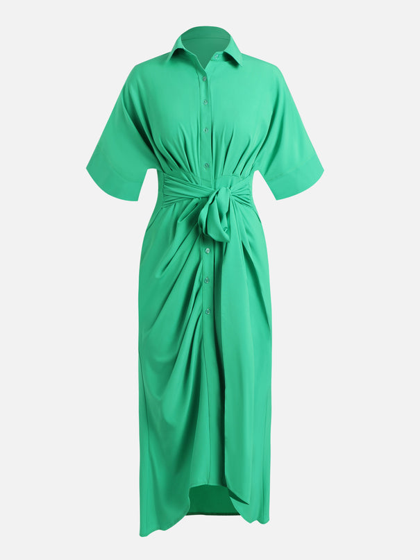 Waist Pleated Green Dress