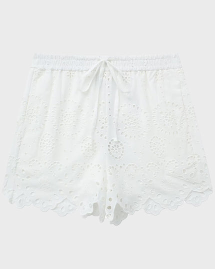 Hollow Embroidery Shirt & Straight Shorts Set