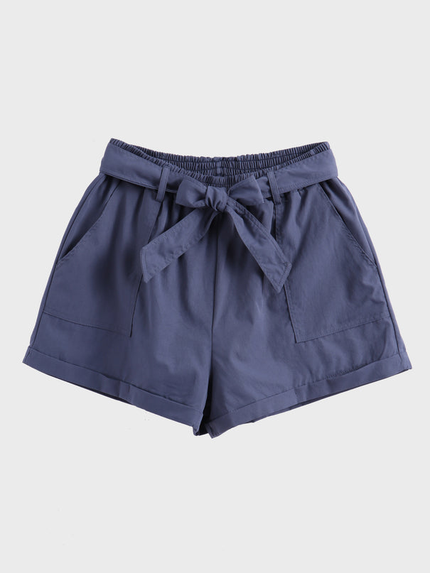 Shorts informales de talla mediana con lazo y cintura alta 