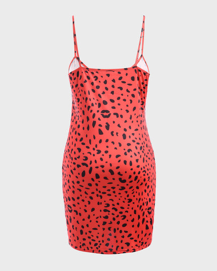 Midsize Enticing Leopard Motif Plunge-V Dress
