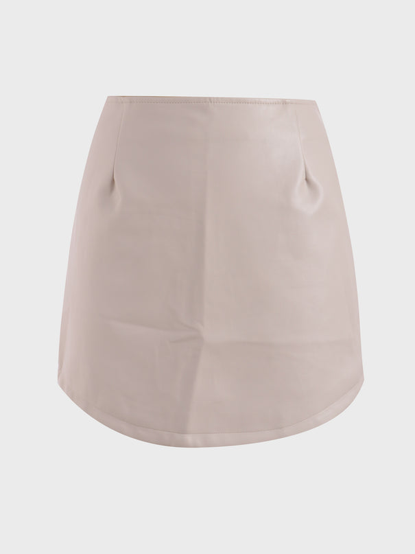 Midsize Stretch Slim Curved Leather Skirt