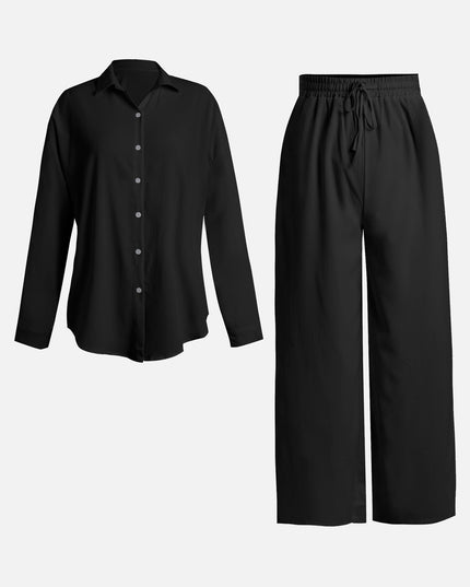 Black Drape Top & Wide Pants Set