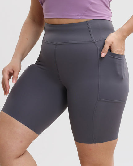 Midsize High-Waisted Nude Sports Shorts with Pockets
