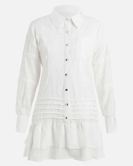 Monaco Pleated Metallic Shirt Dress (White)