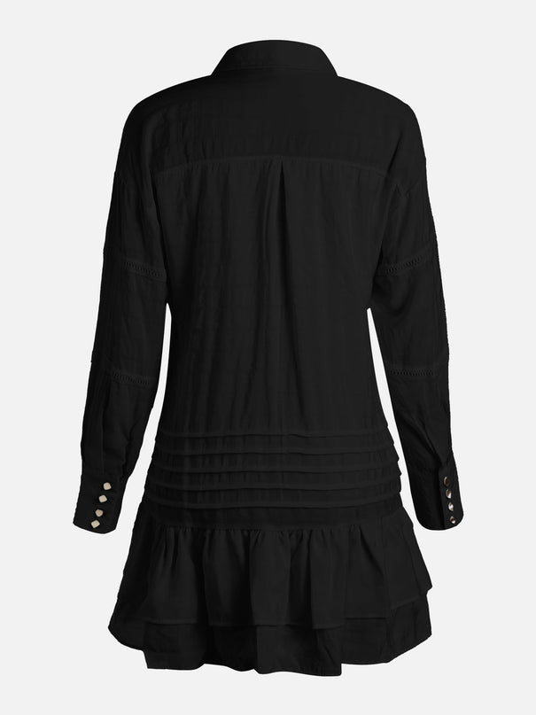 Monaco Pleated Metallic Shirt Dress (Black)