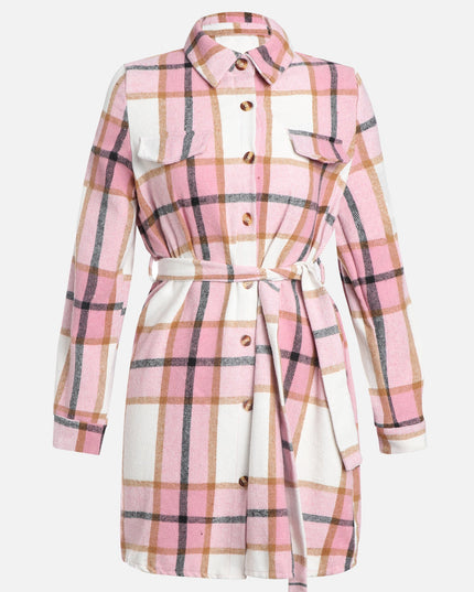 Vestido abrigo de lana con tirantes a cuadros (rosa)