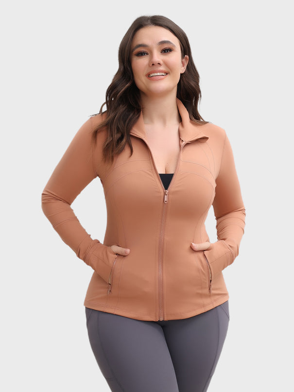 Stretch Full Zip Long Sleeve Sports Top with Pockets