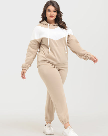 Midsize Casual Fashion Colorblock Fleece Hoodie 2-Piece Set